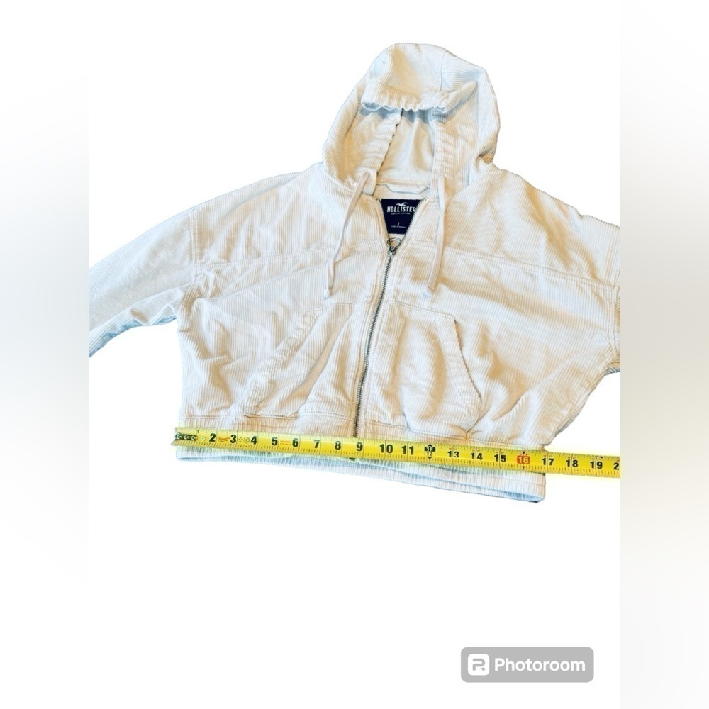 Hollister Cropped Jacket Hooded Corduroy Full Zip Womens Large Ivory - Picture 6 of 9
